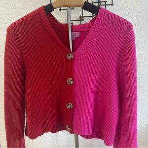 Miami for Francesca’s Red Pink Colorblock Button Cardigan